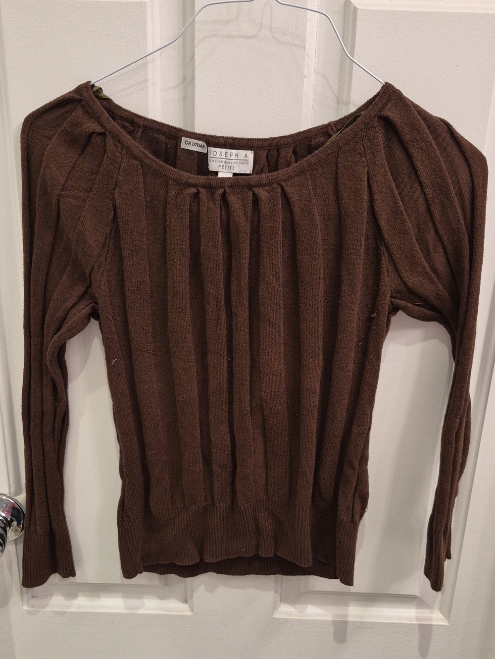 Joseph Brown Off-Shoulder Ribbed Knit Sweater